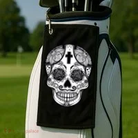 Grey Style Flower Skull Skeleton Graphic Golf Towel thumb 2