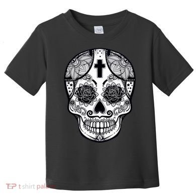Grey Style Flower Skull Skeleton Graphic Toddler T-Shirt