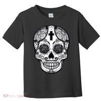 Grey Style Flower Skull Skeleton Graphic Toddler T-Shirt thumb 0