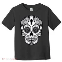 Grey Style Flower Skull Skeleton Graphic Toddler T-Shirt thumb 0