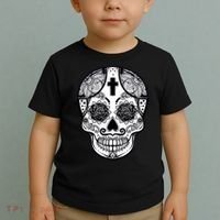 Grey Style Flower Skull Skeleton Graphic Toddler T-Shirt thumb 2