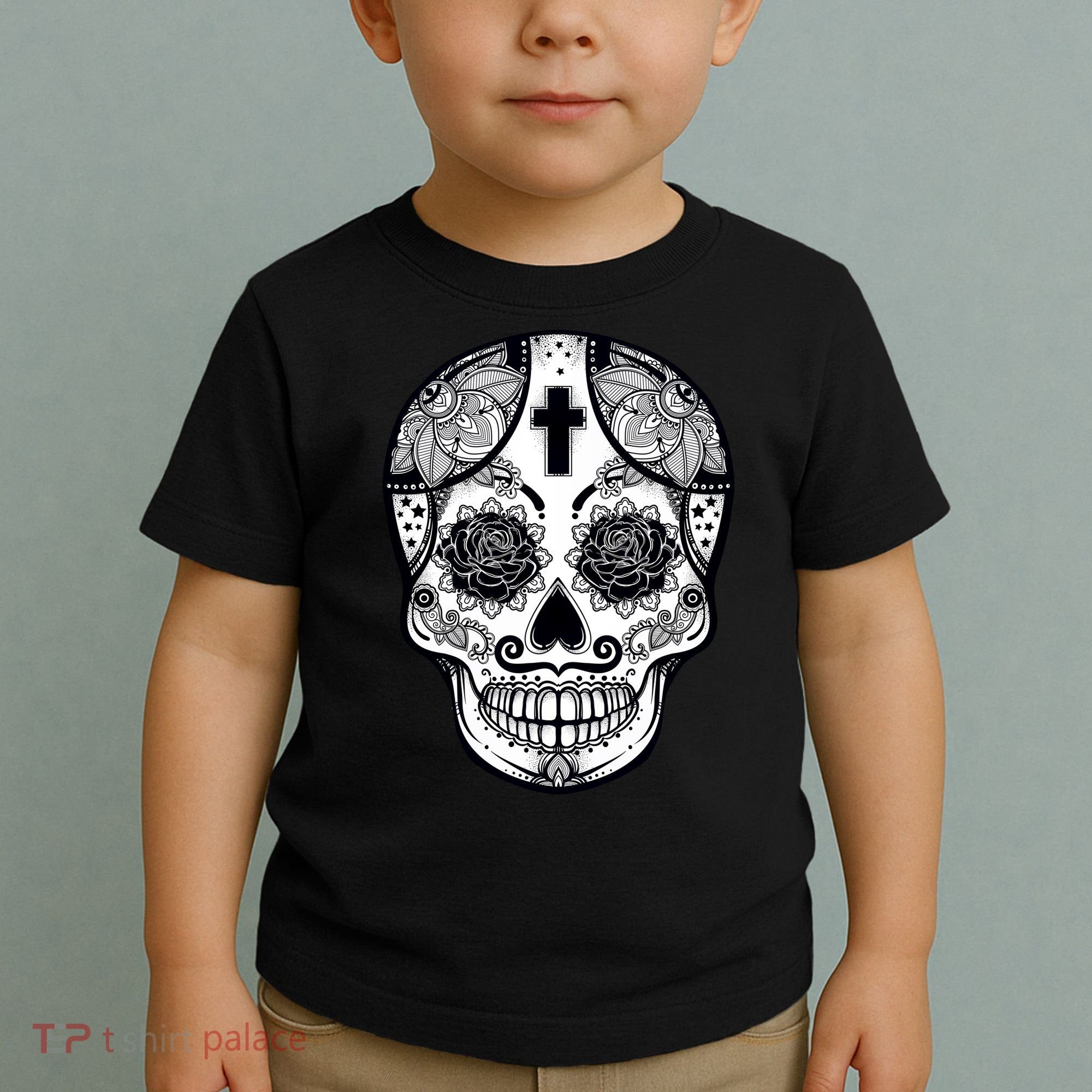 Grey Style Flower Skull Skeleton Graphic Toddler T-Shirt