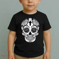 Grey Style Flower Skull Skeleton Graphic Toddler T-Shirt thumb 2