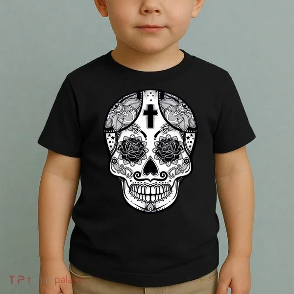Grey Style Flower Skull Skeleton Graphic Toddler T-Shirt