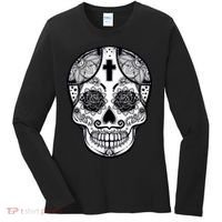 Grey Style Flower Skull Skeleton Graphic Women's Long Sleeve Shirt thumb 0