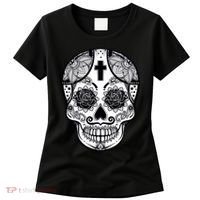Grey Style Flower Skull Skeleton Graphic Women's T-Shirt thumb 0