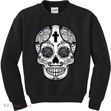 Grey Style Flower Skull Skeleton Graphic Kids Sweatshirt