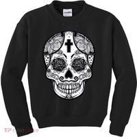 Grey Style Flower Skull Skeleton Graphic Kids Sweatshirt thumb 0