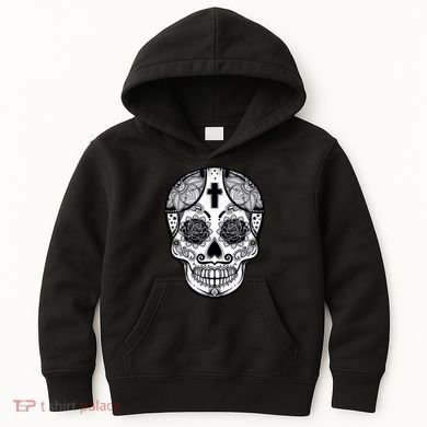 Grey Style Flower Skull Skeleton Graphic Kids Hoodie