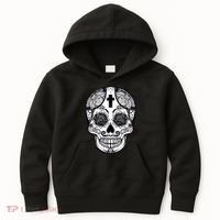 Grey Style Flower Skull Skeleton Graphic Kids Hoodie thumb 0
