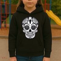 Grey Style Flower Skull Skeleton Graphic Kids Hoodie thumb 3