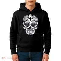 Grey Style Flower Skull Skeleton Graphic Kids Hoodie thumb 4