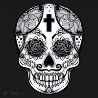 Grey Style Flower Skull Skeleton Graphic Kids Long Sleeve Shirt thumb 2