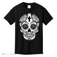 Grey Style Flower Skull Skeleton Graphic Kids T-Shirt thumb 0