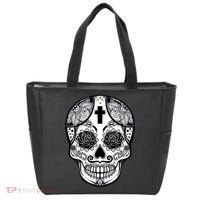 Grey Style Flower Skull Skeleton Graphic Tote Bag thumb 0