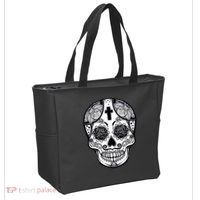 Grey Style Flower Skull Skeleton Graphic Tote Bag thumb 2