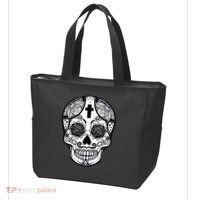Grey Style Flower Skull Skeleton Graphic Tote Bag thumb 3
