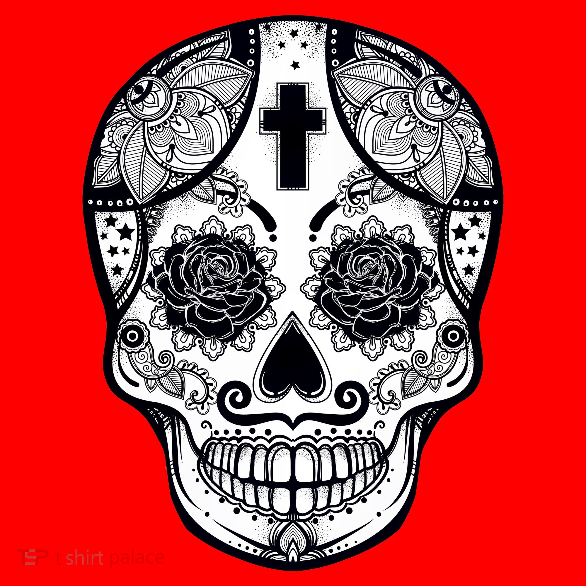 Grey Style Flower Skull Skeleton Graphic Santa Hat