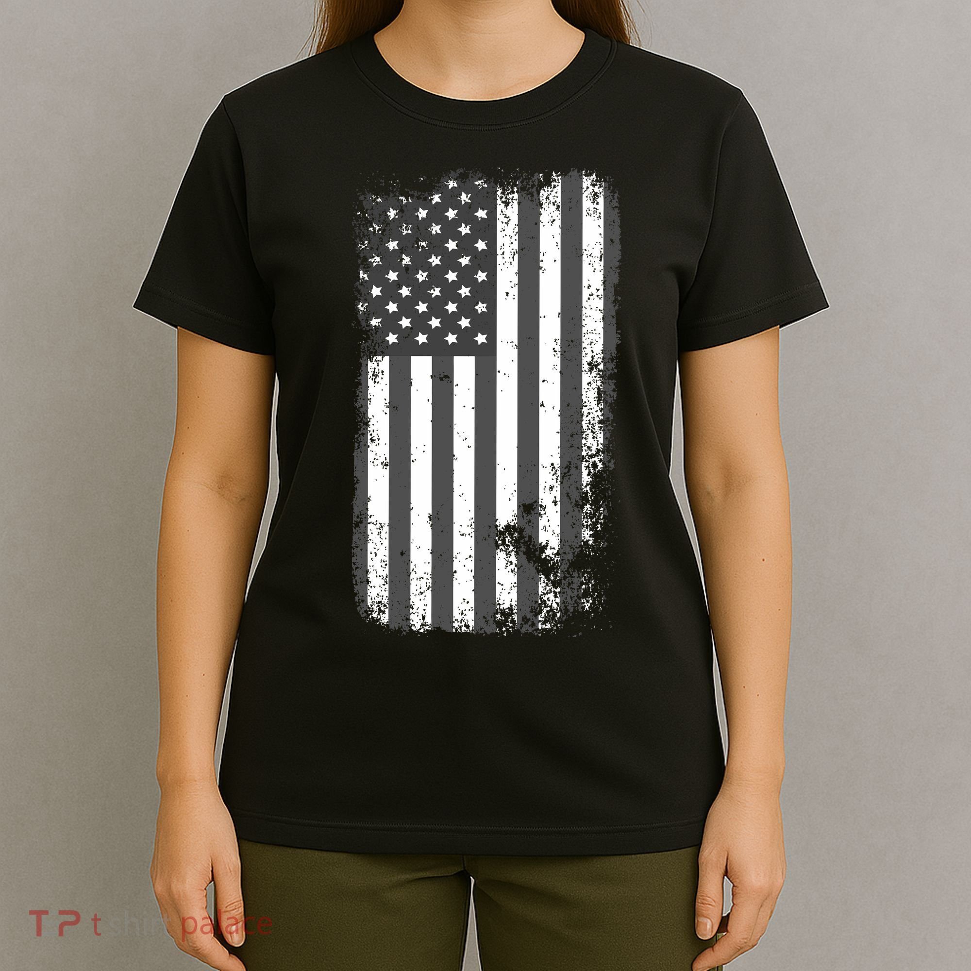 Grey Style Vintage torn USA American Flag T-Shirt