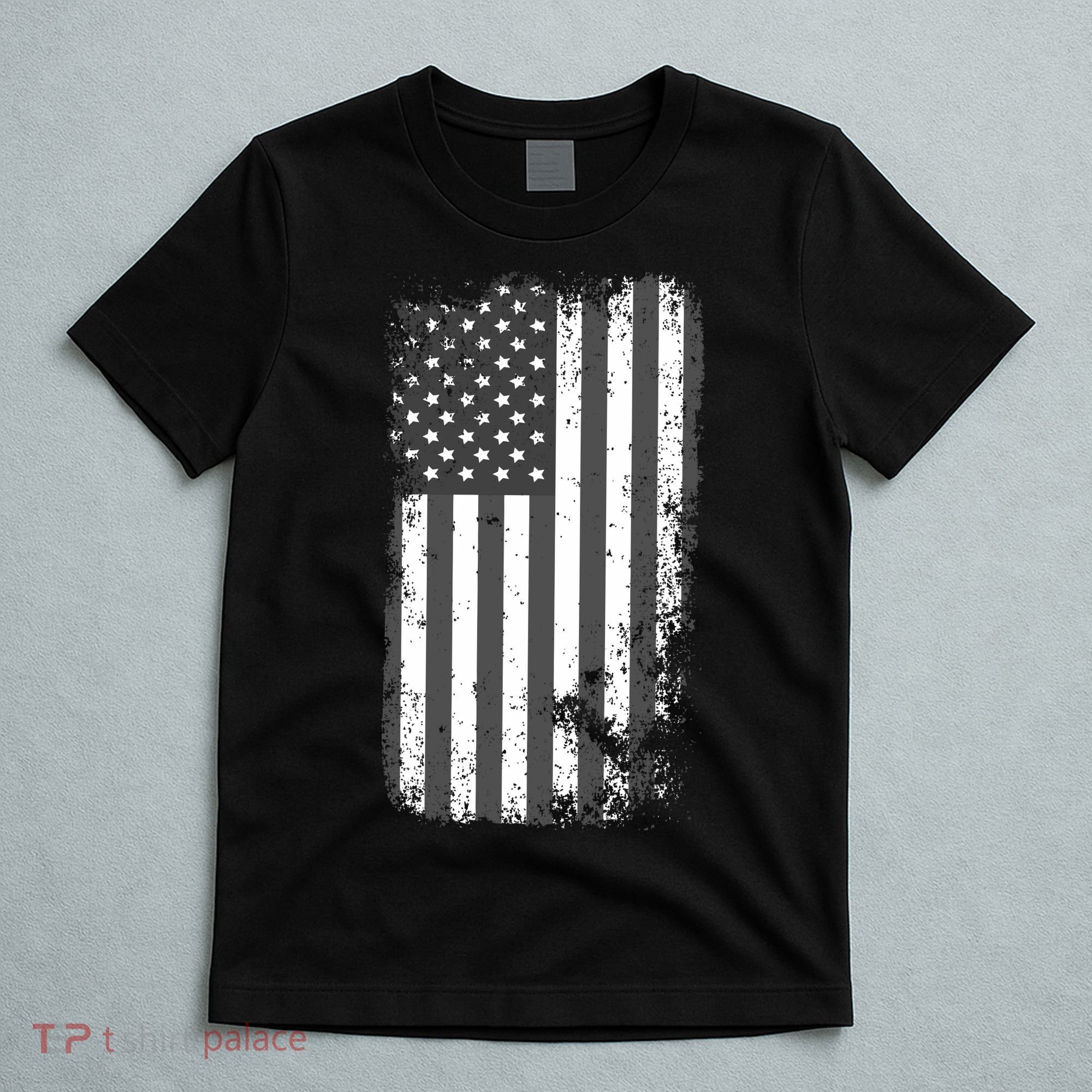 Grey Style Vintage torn USA American Flag T-Shirt