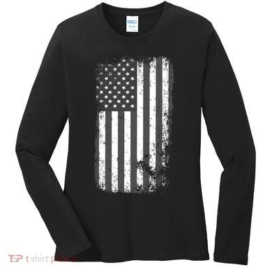 Grey Style Vintage torn USA American Flag Women's Long Sleeve Shirt