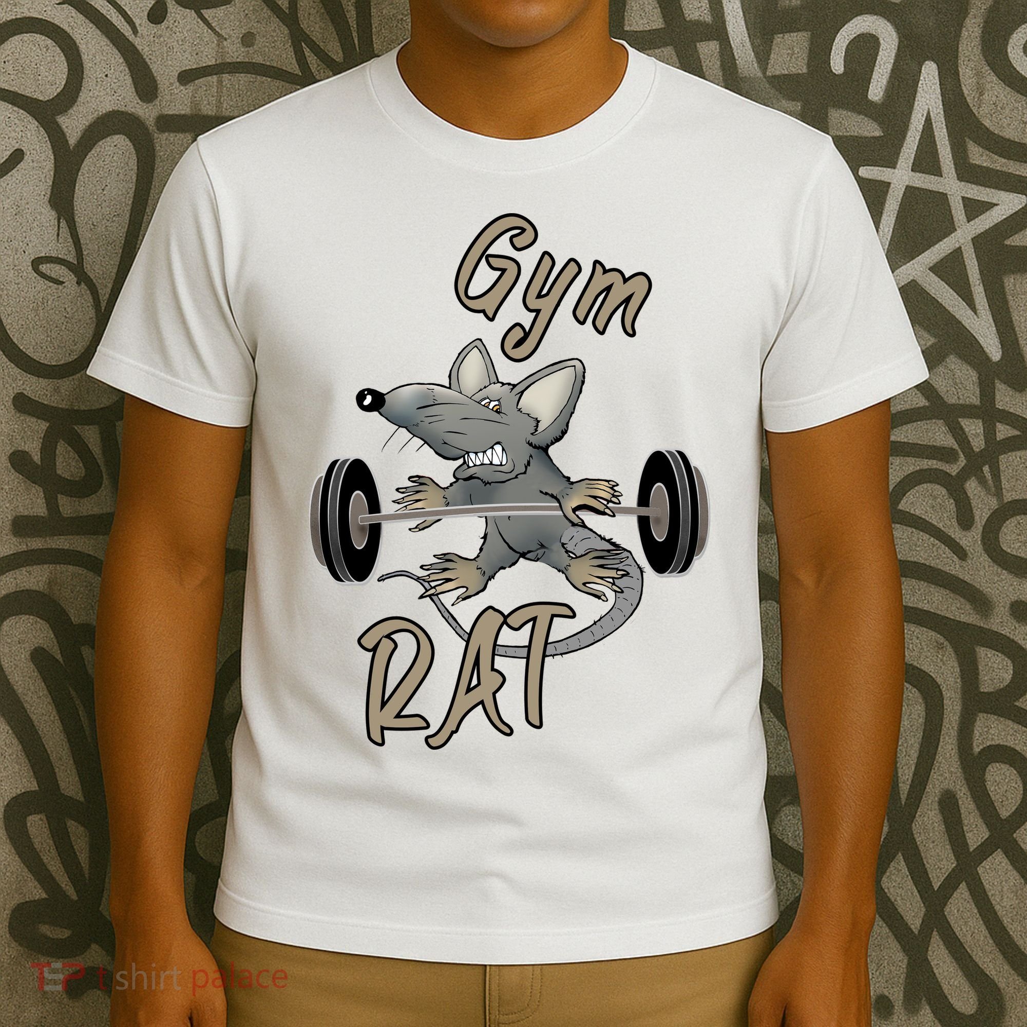 Gym RAT Fitness Barbell Motivational Workout T-Shirt