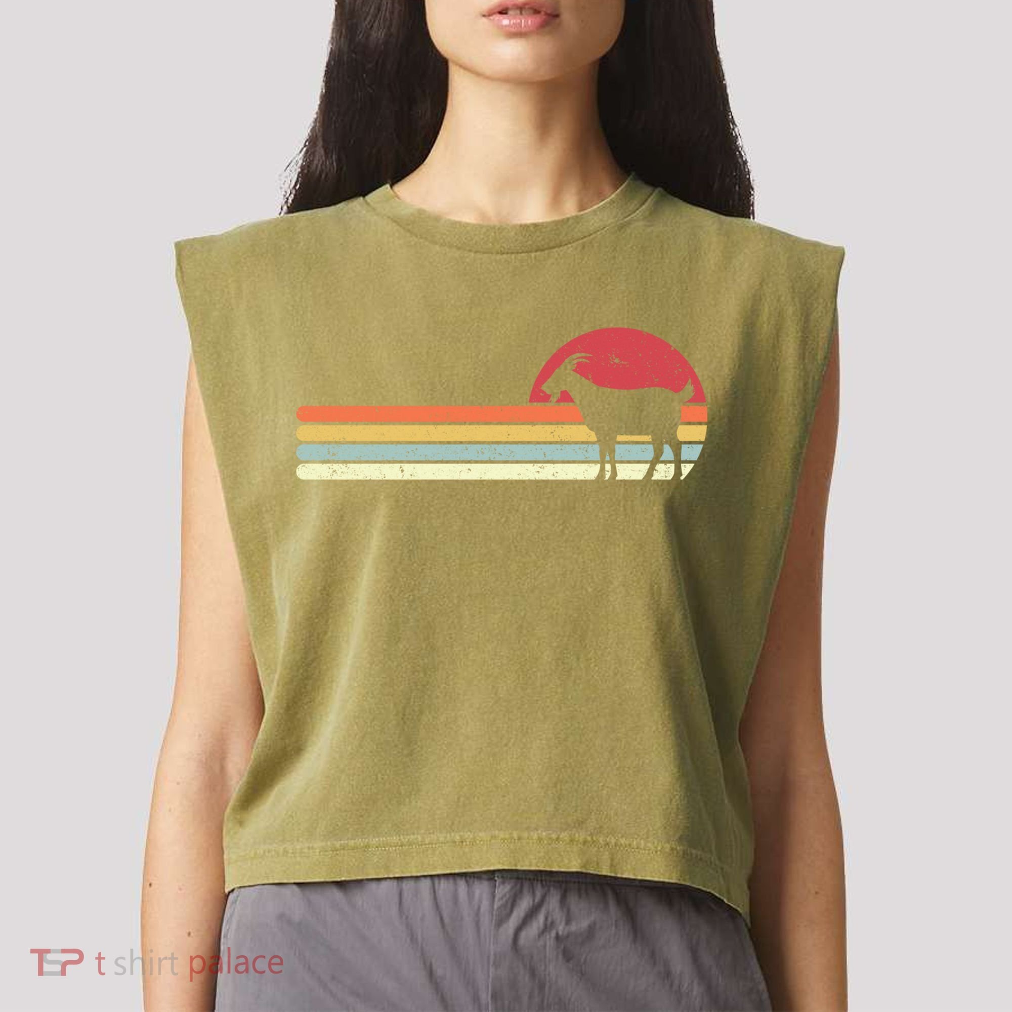 Goat Retro Farmer Gift Garment-Dyed Women's Muscle Tee