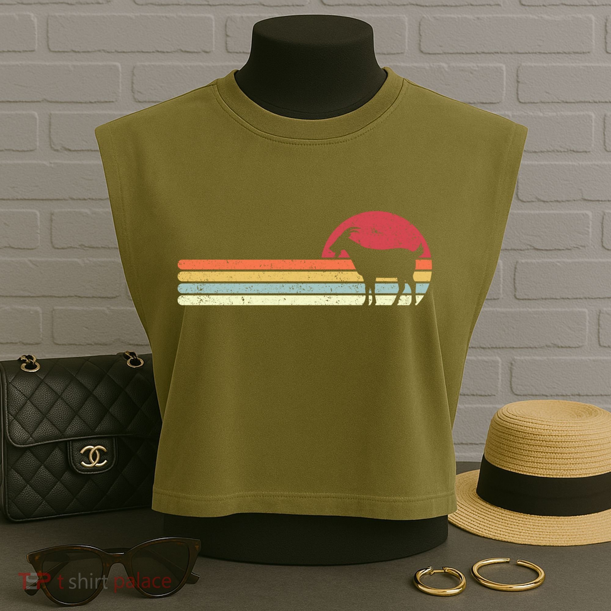 Goat Retro Farmer Gift Garment-Dyed Women's Muscle Tee