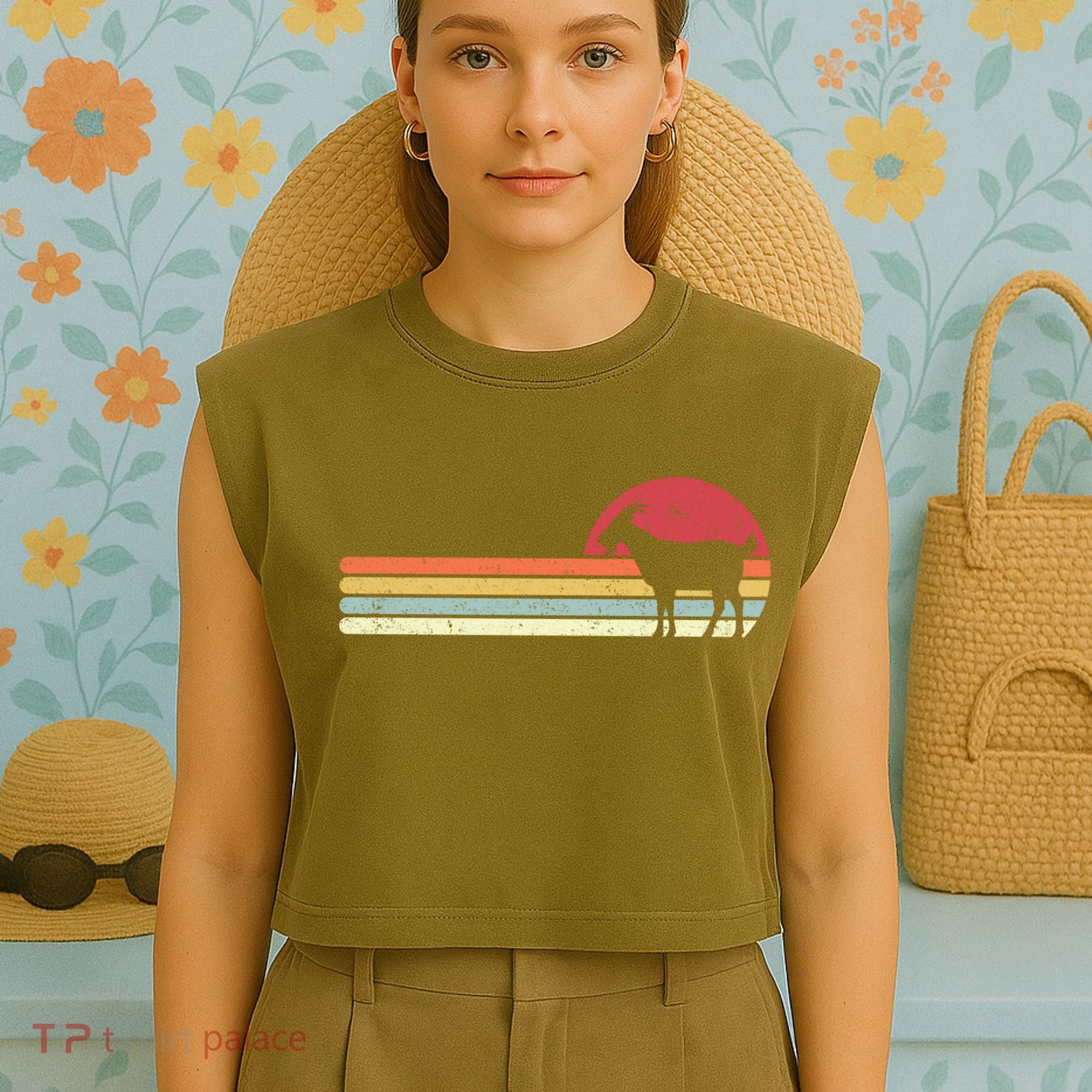 Goat Retro Farmer Gift Garment-Dyed Women's Muscle Tee