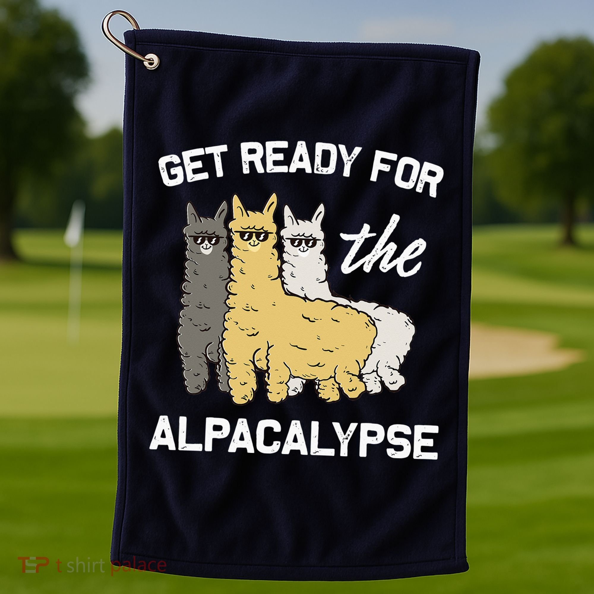 Get Ready For The Alpacalypse Funny Alpaca Fan Gift Golf Towel