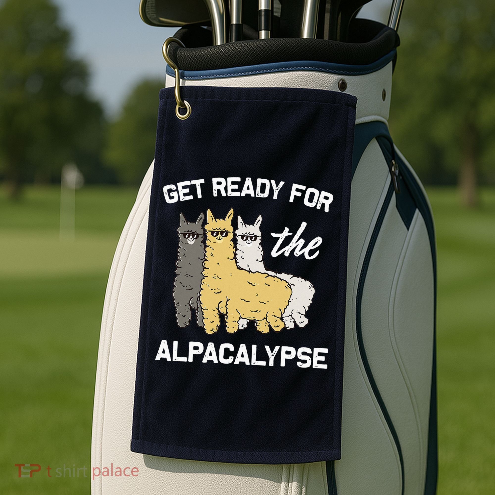 Get Ready For The Alpacalypse Funny Alpaca Fan Gift Golf Towel