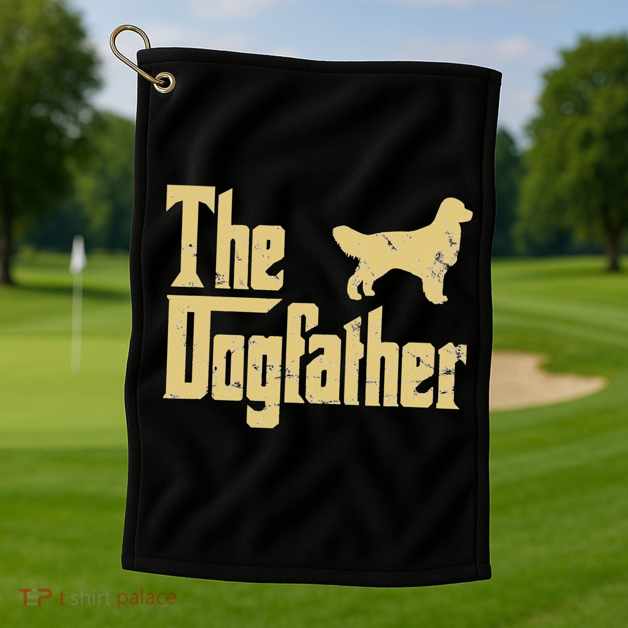 Golden Retriever Funny Dog The Dogfather Parody Golf Towel