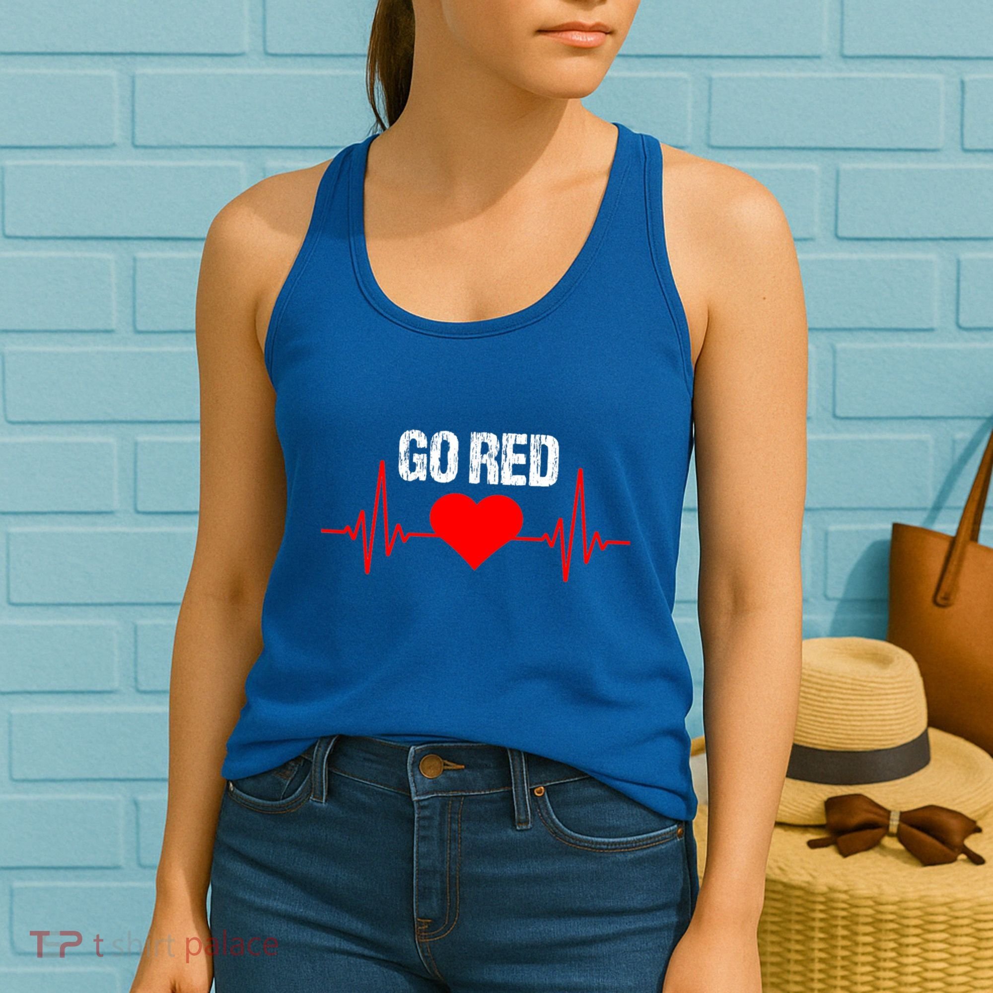 Go Red For Heart Disease Month Awareness Funny Gift Women's Tank Top