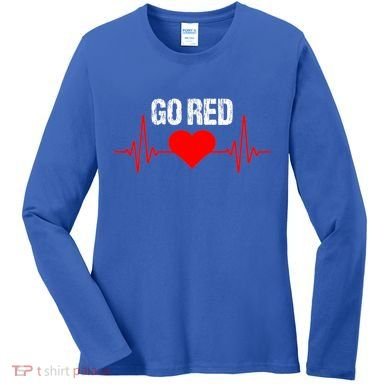 Go Red For Heart Disease Month Awareness Funny Gift Women's Long Sleeve Shirt