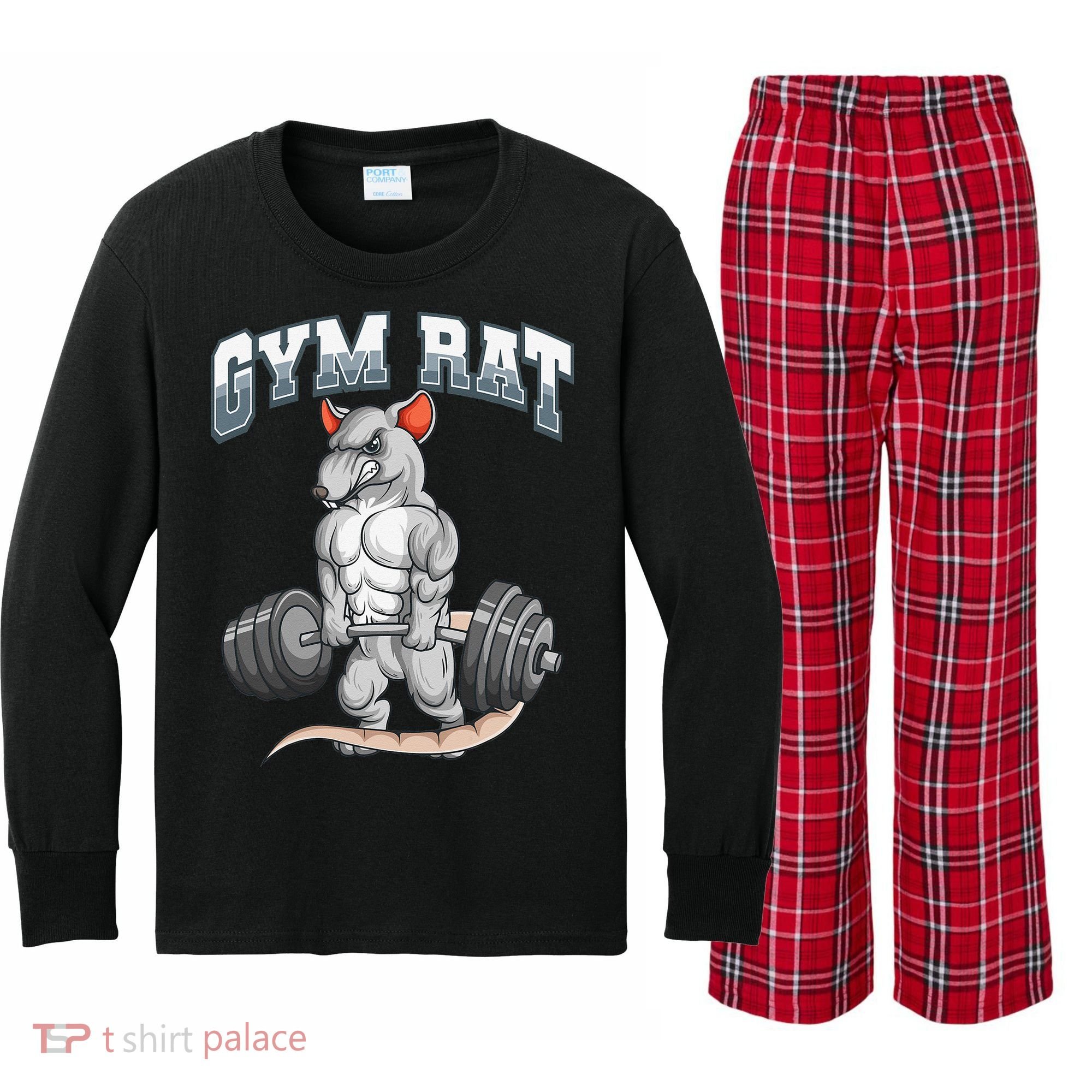 Gym Rat Fitness Bodybuilding Kids Long Sleeve Plaid Pajama Set