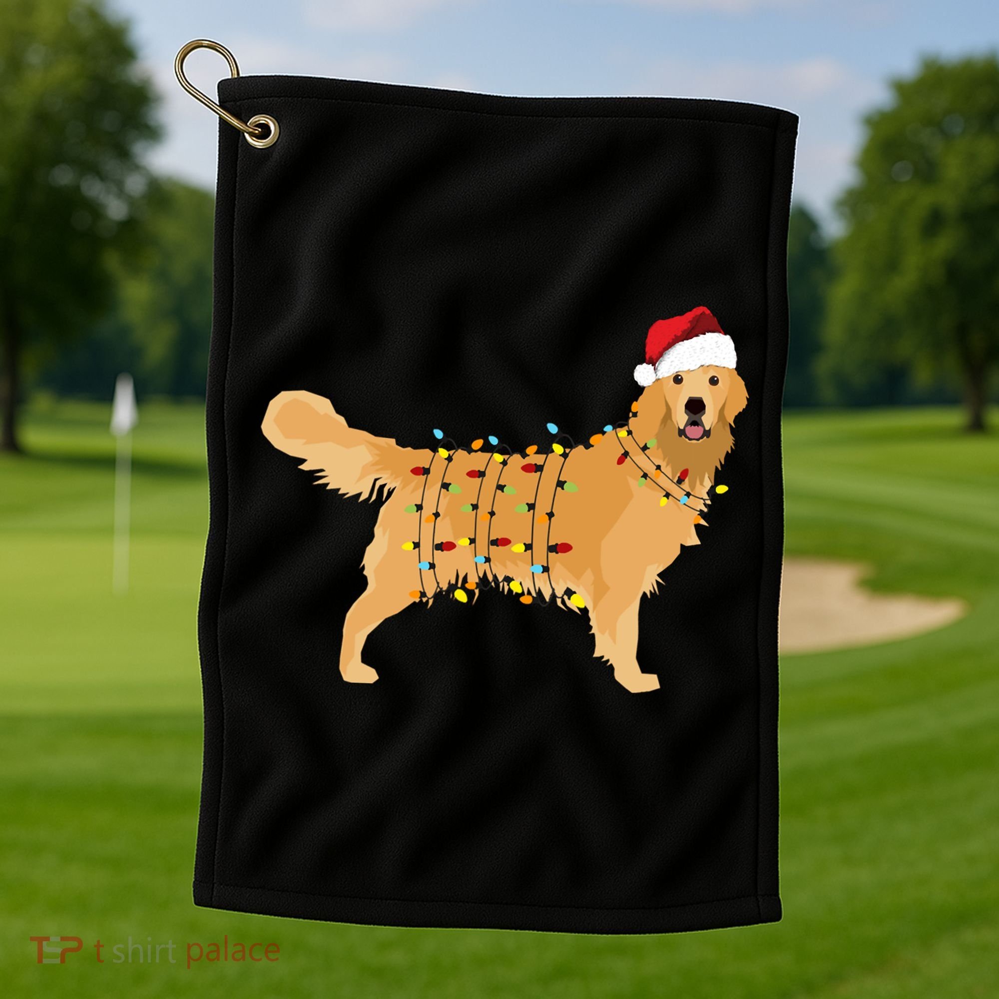 Golden Retriever Holiday Christmas Light Classic Golf Towel