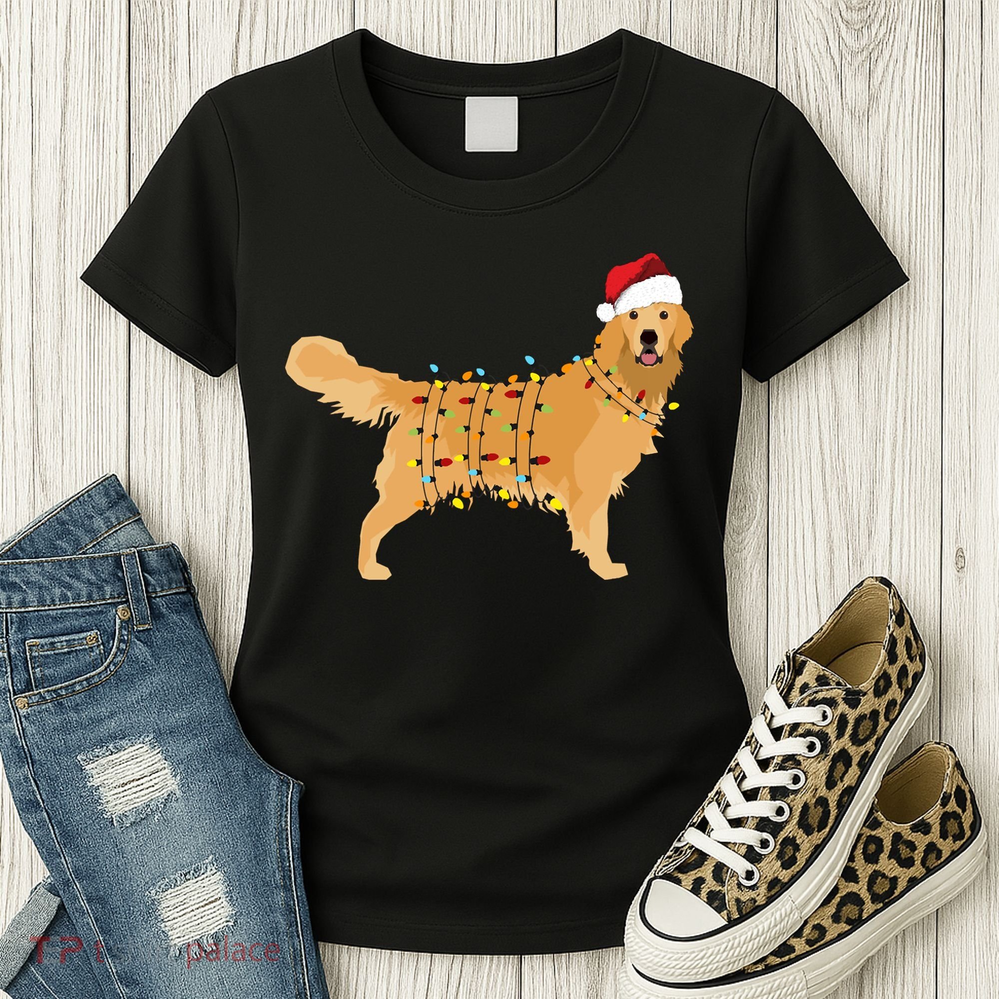 Golden Retriever Holiday Christmas Light Classic Women's T-Shirt