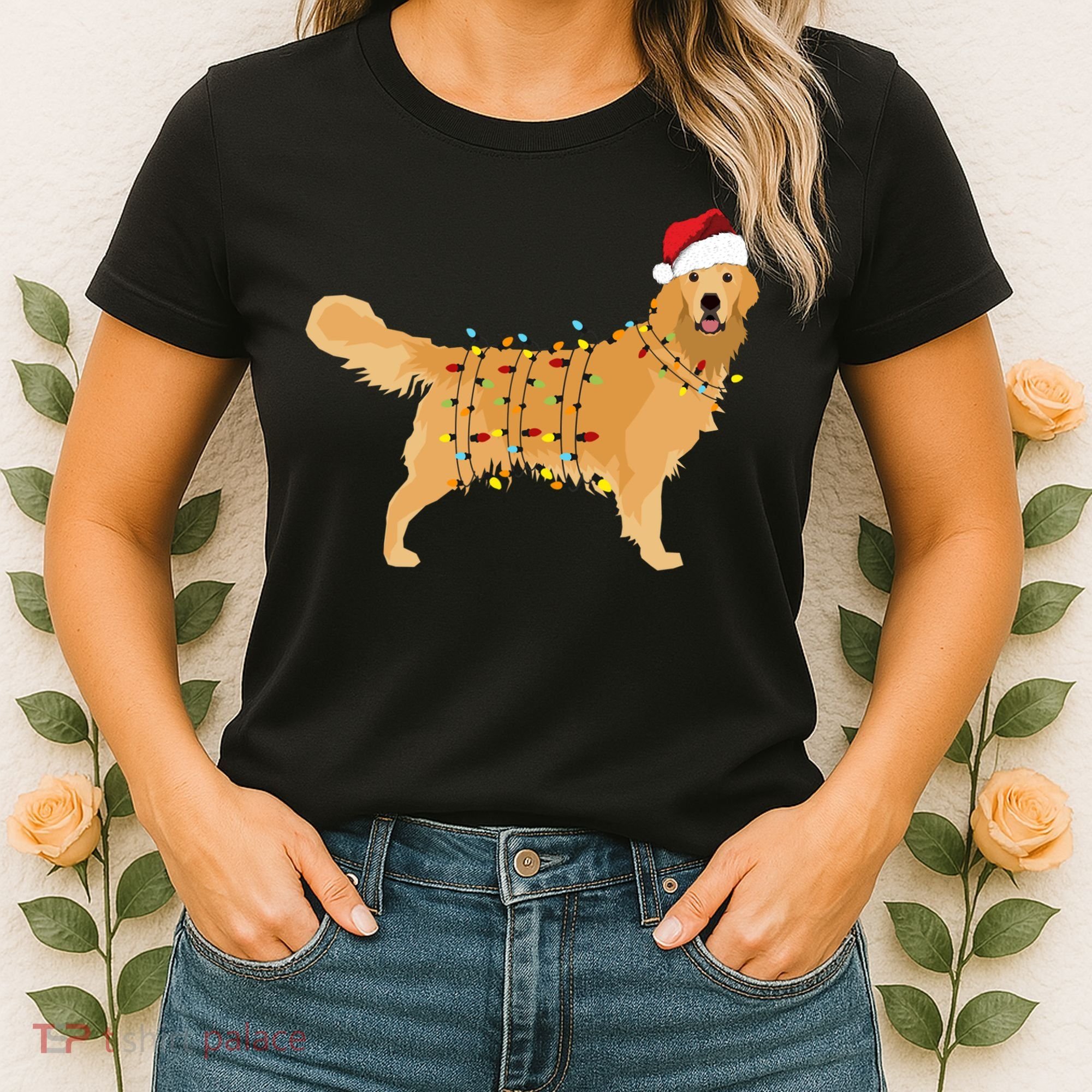 Golden Retriever Holiday Christmas Light Essential Women's T-Shirt