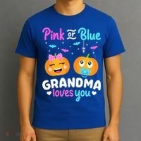 Gender Reveal Halloween Pregnancy Pink Blue Grandma Love Cute Gift T-Shirt thumb 3