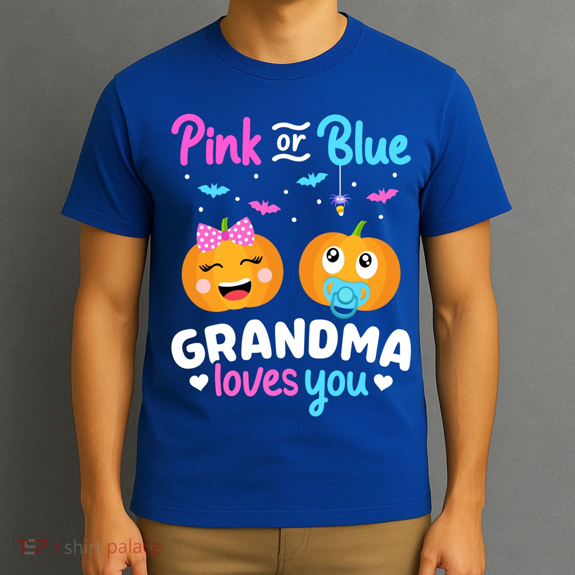 Gender Reveal Halloween Pregnancy Pink Blue Grandma Love Cute Gift T-Shirt