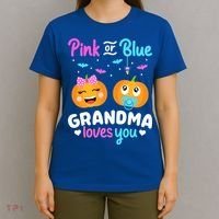 Gender Reveal Halloween Pregnancy Pink Blue Grandma Love Cute Gift T-Shirt thumb 4