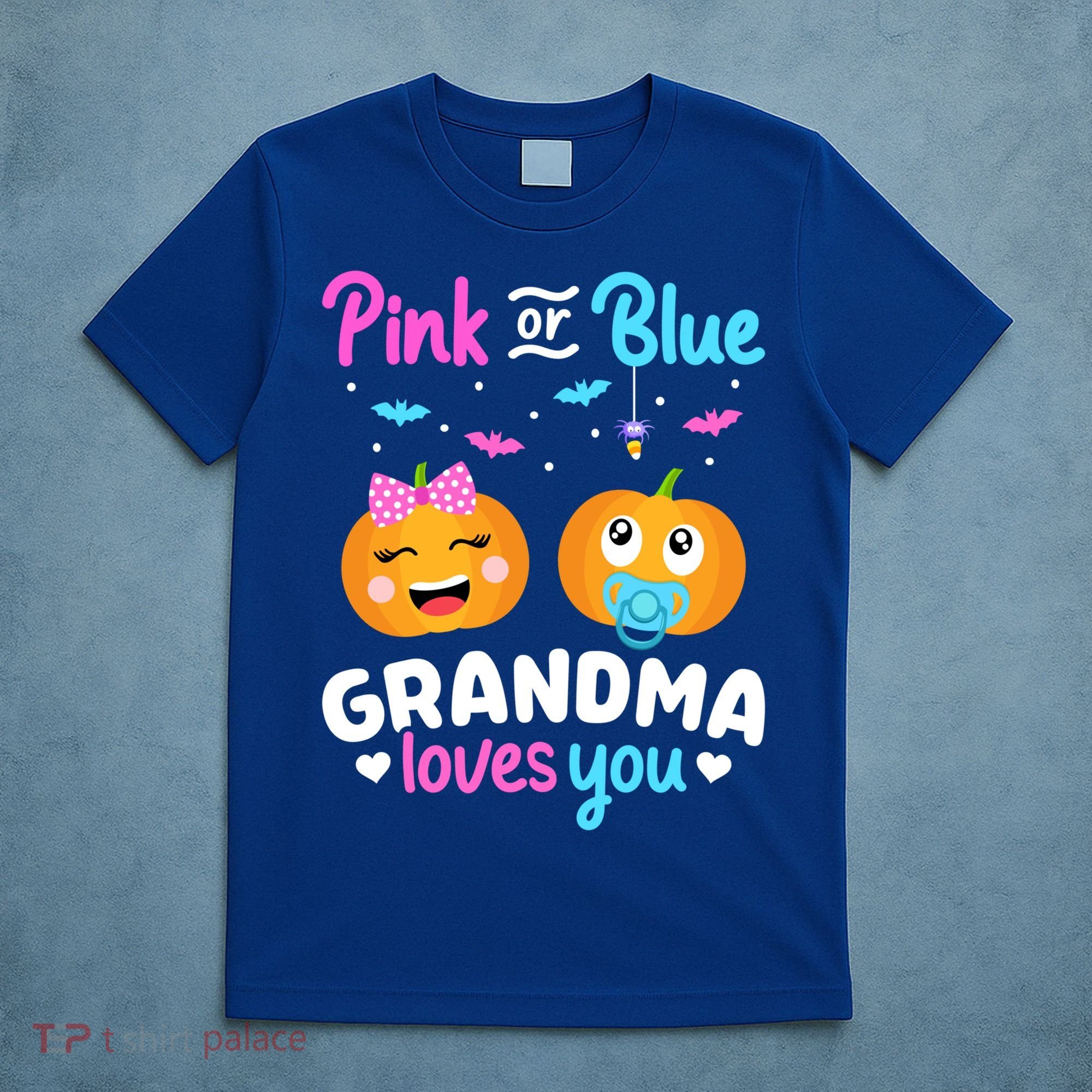 Gender Reveal Halloween Pregnancy Pink Blue Grandma Love Cute Gift T-Shirt