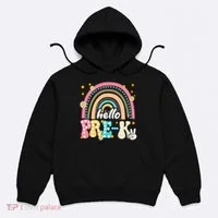 Groovy Rainbow Hello Pre K First Day Teacher Hoodie thumb 0