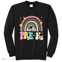 Groovy Rainbow Hello Pre K First Day Teacher Sweatshirt thumb 0