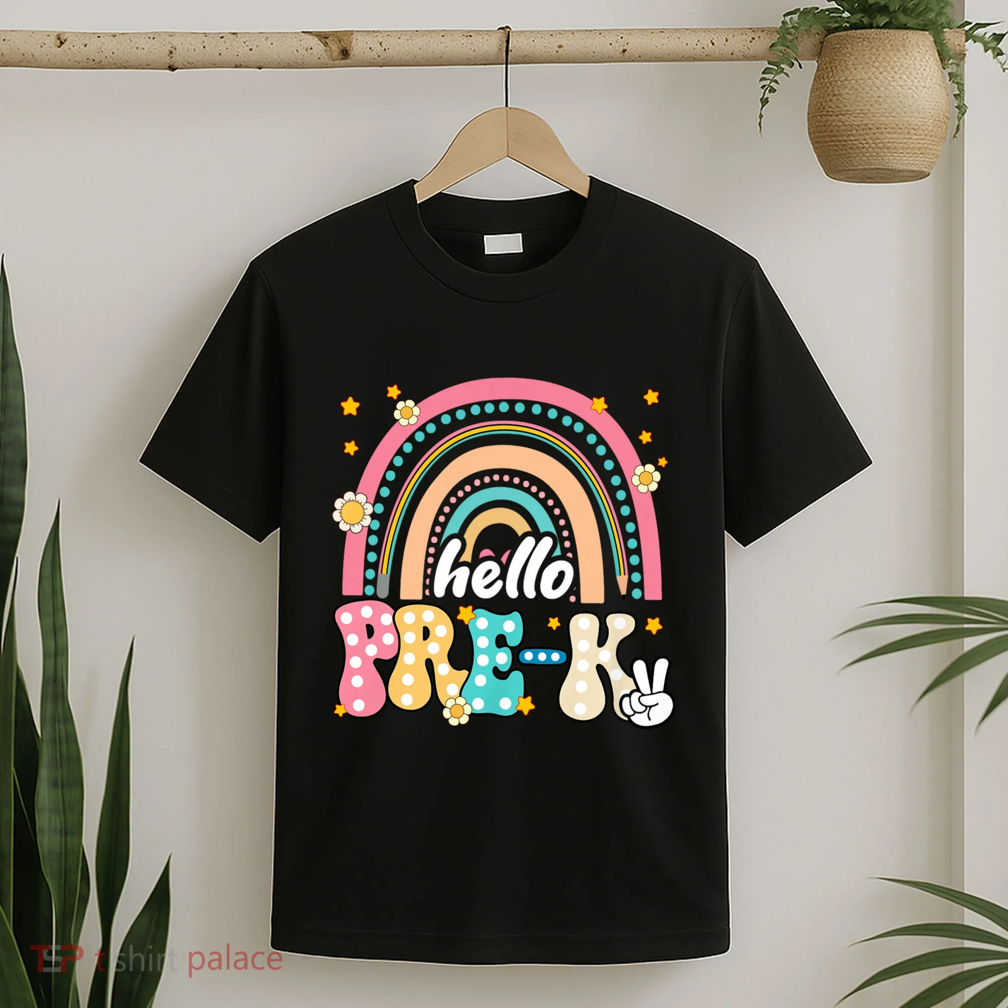 Groovy Rainbow Hello Pre K First Day Teacher T-Shirt