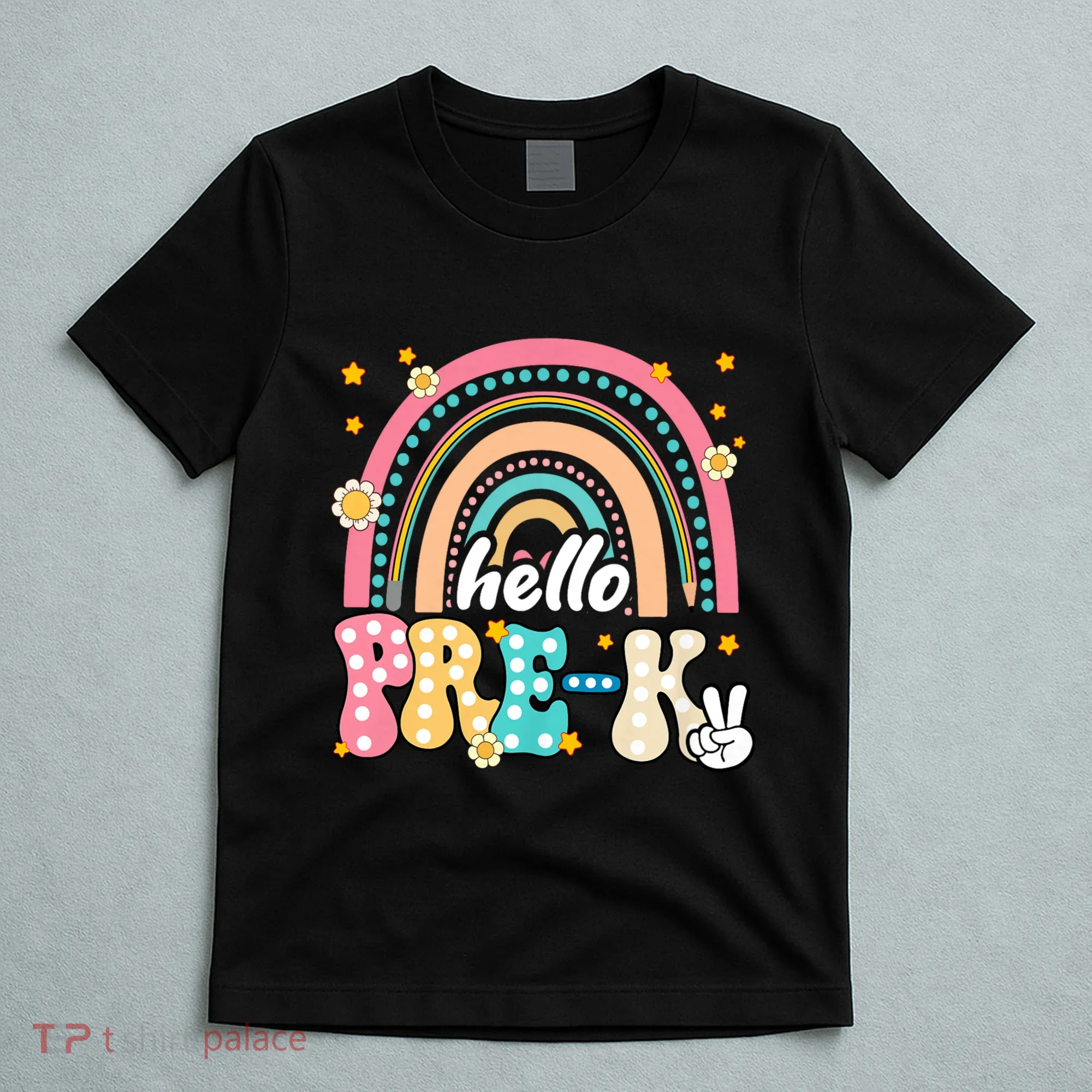 Groovy Rainbow Hello Pre K First Day Teacher T-Shirt