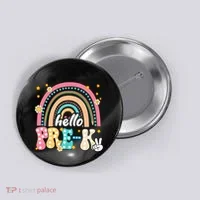 Groovy Rainbow Hello Pre K First Day Teacher Button thumb 0