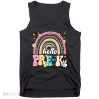 Groovy Rainbow Hello Pre K First Day Teacher Tank Top thumb 0