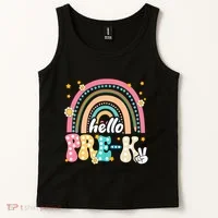 Groovy Rainbow Hello Pre K First Day Teacher Tank Top thumb 2
