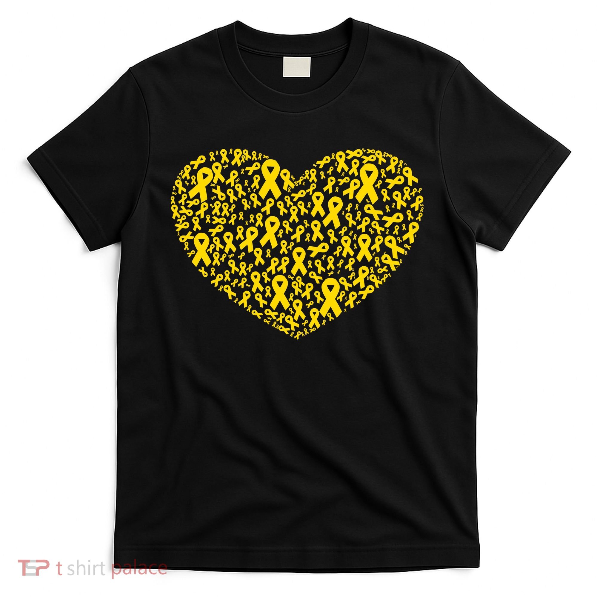Gold Ribbon Heart Childhood Cancer Awareness Support T-Shirt